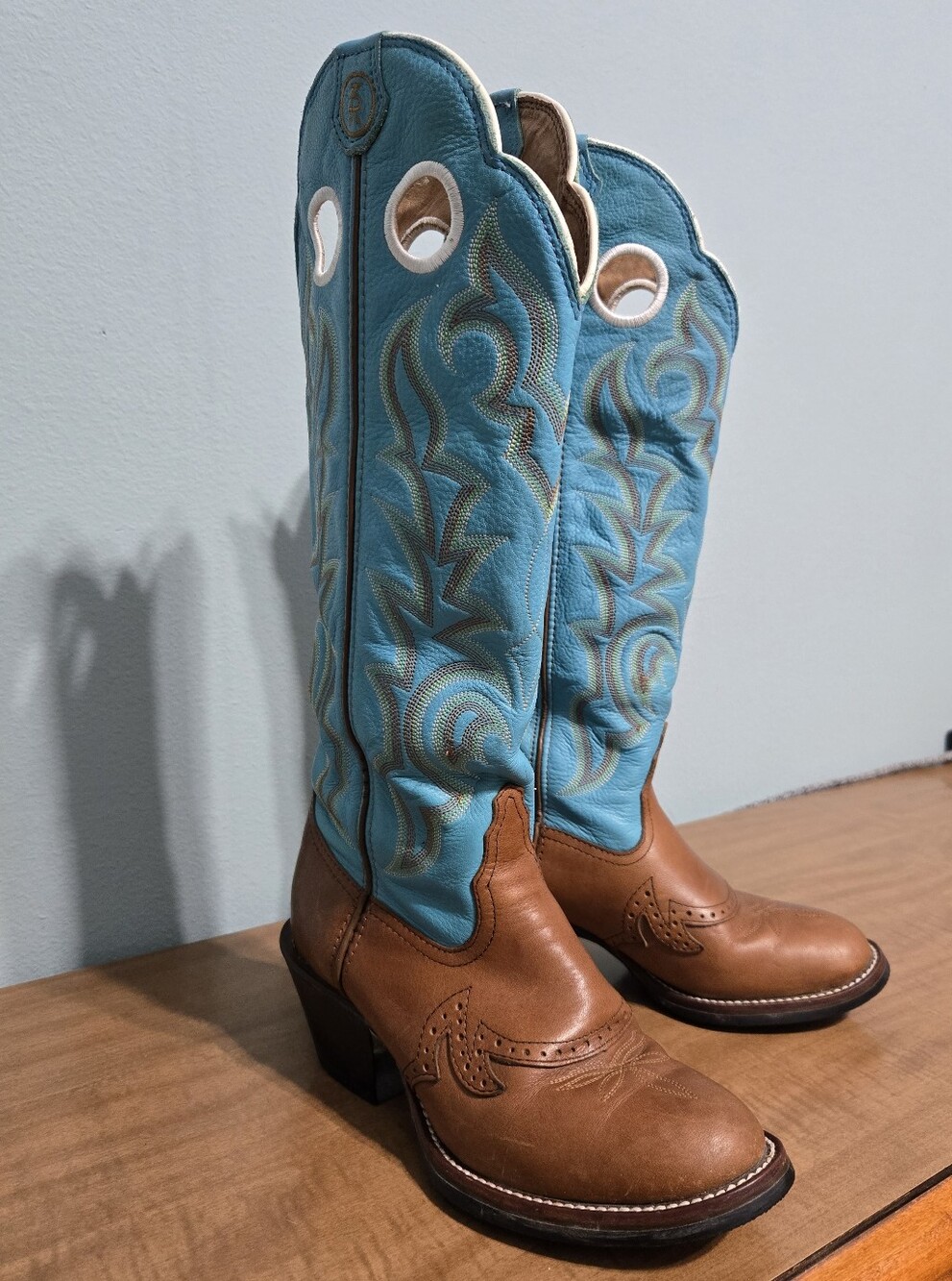 Tony Lama 3R Turquoise Tall Cowgirl Western Buckaroo Boots Size 7.5